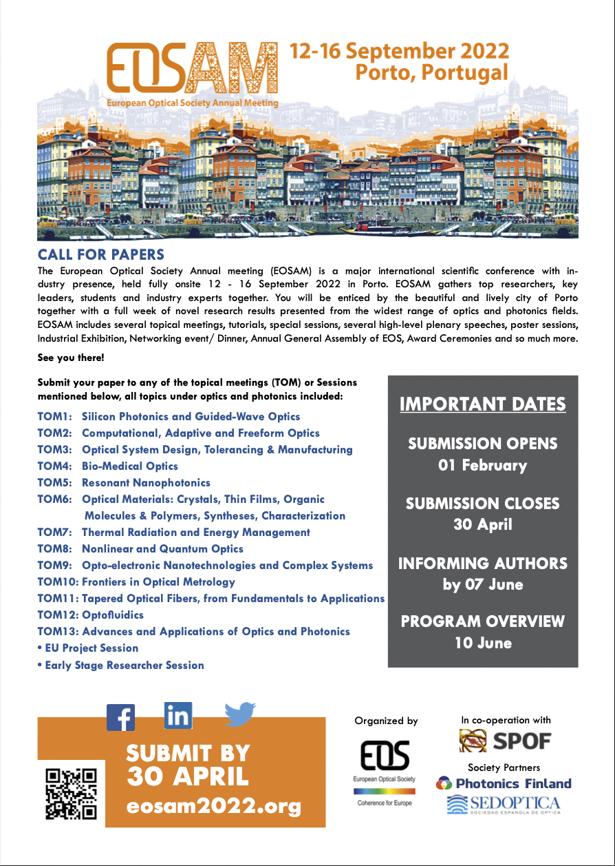 EOSAM2022 Call for Papers poster
